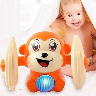 Galaxies Dancing and Spinning Rolling Doll Tumble Monkey Toy Voice Control Banana Monkey with Musical Toy with Light and Sound Effects and Sensor(MixColor)