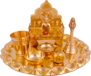 Shivshakti Arts Pure Brass Spacial 8 Pcs Laddu Gopal Ji Pooja Thali Set, 2021 Janmashtami Spacial for Diwali Poojan / Home Pooja / Mandir Brass