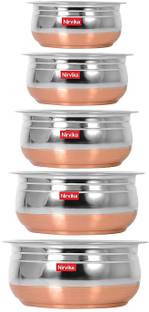 Nirvika stainless steel Handi Set Urli Everyday Use Whether you want to cook a delicious serving of your favourite sabzi or heat leftover curries from the previous day, the 5-piece copper handi set, Prabhu Chetty, Curved Copper Plate at Bottom, Best Quality Stainless Steel Copper Bottom 5 Pic Handi Pot Set, Brown & Steel, 5 Pic Handi Copper Vegetable Bowl ,Cooking Dinner Table Serving Biryani Pot Handi Kadhai , Panikarilikka Steel Handi 5 Pices Sets Handi 400 ML, 650 ML, 850 ML,1200 ML,1600 ML Dish Serving Set