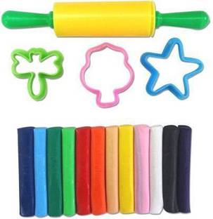 सेलआन1 Diffrent Colours and Small Roller 4 Cutter Moulds for Kids,Playing Clay With Different Shapes & Belan For Learning With Play And Fun.(Set of-2) आर्ट क्ले