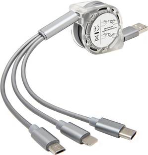 Speeqo Micro USB Cable 2 A 1.2 m 3-in-1 Retractable USB Charging Cable Multi-Device Fast Charger Cord with Micro USB / Lightning / Type C
