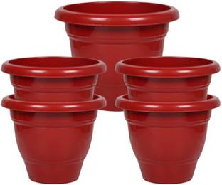 Ramanuj 8 Inch Round Garden Plastic Planters Plant Container Set for indoor/outdoor pot Plant Container Set