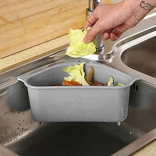 TatvamZone Triangle Shape Sink Storage Rack Drain Shelf Suction Cup Sink Soap Holder Plastic Fruit & Vegetable Basket