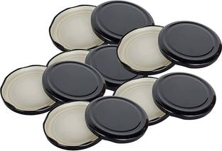 TINSUHG Metal Lug Cap Lid for Glass Jar, 63 mm, black matka and hexagon 2.48 inch Lid 2.48 inch Lid Set, Pack of 12