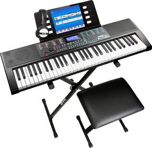 RockJam RJ660-SK 61-Key Piano Kit with Stand, Piano Bench, Headphones, Piano Note Stickers and Lessons Digital Portable Keyboard