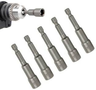 uptodateprouducts 5Pcs 8mm Silver Magnetic Hex Socket Tech Screw Driver Tek Bit Drill Nut Setter Roofing Cladding Set Bits Sets Hand Tool Parts Stubby Screwdriver Set