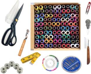 Upyukat Tailoring Accessory kit/ Tailoring kit/ Sewing Kit-Vardhman Multicolor sewing threads ,Set of 100 in A Box, 180 MTS Each Spool-Multicolor Thread Box With Sewing Accessories Sewing Kit