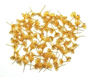 JDS PUJA ARTICLES 108 Astothrum Gold Plated Lotus Flowers For Laxmi Pooja And Worships Decorative Showpiece  -  3 cm