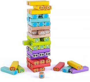 Pulsbery Wooden Zenga Stacking & Balancing Building Block Game for 3-10 Year Old Kids,Multi Color,Pack of 1