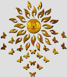 wall1ders 60 cm Sun Golden With 20 BUTTERFLY Golden (Sun Size 45 cm x 45 cm) Mirror stickers for wall, wall mirror stickers for Home & Offices. Self Adhesive Sticker