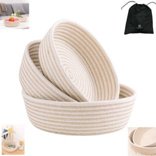 Textile and Beyond Cotton small box mini rope paper storage COTTON basket woven laundry bag brown hamper baby nursery tray bucket organizer set of 3 for kids toys, fruits, kitchen, office, shelfs 02 Storage Basket
