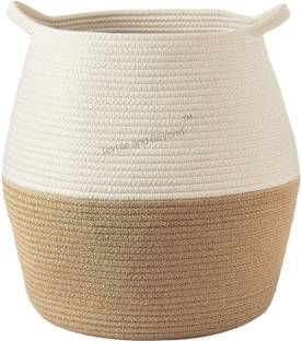 Textile and Beyond Jute Foldable woven laundry jute pot without lid rope basket indoor outdoor fancy planters big size boho home room decor bag storage for dirty clothes, plants, living room, shelfs G.1 Storage Basket