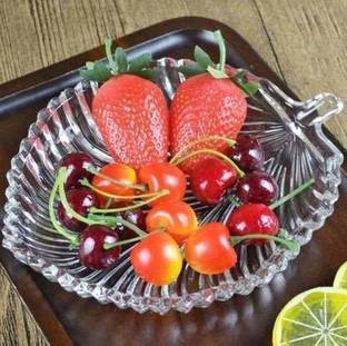 GREATZON ENTERPRISE Glass Decorative Bowl Leaf Shape Crystal Glass Tray || Decorative Serving Plate for Dry Fruits, Snacks, Sweets, Chocolates || Glass Plate for Gift & Home Decor Tray (Tray)