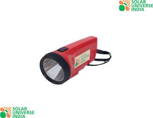 SOLAR UNIVERSE INDIA Rechargeable Solar LED Torch with 2 Light Modes, Inbuilt Lithium Battery and Hybrid Charging 3 hrs Torch Emergency Light