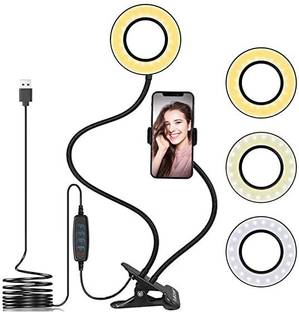एनमोरा 38 _LT_LAZY RING LIGHT_WITH MOBILE HOLDER_3.5" LED Selfie Ring Light with Phone Holder |Flexible Arm Desk Mount Clamp for Live Stream, Makeup, Online Meetings, Recording, Photography, USB Reading Light | 3 Color 10 Brightness Level रिंग फ्लैश