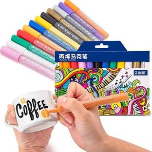 THR3E STROKES STA Acrylic Paint Marker Pens 12 Colors Medium Point Tip Art Markers for DIY Glass, Ceramic, Rock, Wood, Canvas, Metal, Fabric, Highly Pigmented Acrylic Pens