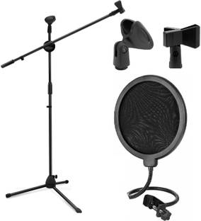 Techtest Mike Stand for Singing Condenser Microphone Mic Stand Holder with Pop Filter for Condenser Microphone Studio Wind Screen and Metal Gooseneck Holder , Musical Instrument Stand, Microphone Stand with Pop Filter, Mic Stand Big, Mic Stand with Pop Filter, Microphone Stand