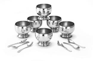 upalabdh Stainless Steel Mixing Bowl 6 PCs Ice Cream Bowl Ice cream Cup + 6 PCs Dessert Spoon Icecream Spoon