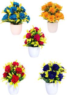 mogal Home/Office Table Decoration( Pack of 5) Wild Artificial Plant  with Pot