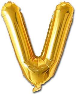 Shopperskart Solid V Letters-Alphabets Shaped Helium-Air-Gas-Foil Golden Letter Balloon
