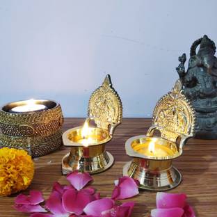 amishi blissful decor Amishi blisssful Decor Kamakshi Devi Brass Oil Deepam/Diya for Pooja Brass 2 - Cup Candle Holder