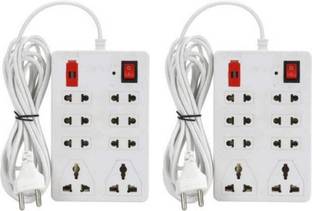 KL-TECH Combo 8+1 Extension Board Cord Power Strip with 3 meter Cable Universal Socket 6 Amp (White) Two Pin Plug