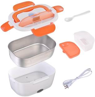 SWISS WONDER XI-135-Electric Lunch Box, Portable 2 Containers Plastic, Stainless Steel Office Lunch Box