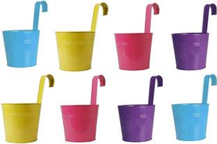 Easyroot Metal Railing Pot and Plant Stand for Balcony, Stairs Railing-(Pack of 8). Plant Container Set
