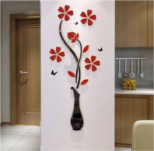 Gloshvi 3D Acrylic Flower & Vase Wall Art Decor Sticker for Home Living Room Decoration