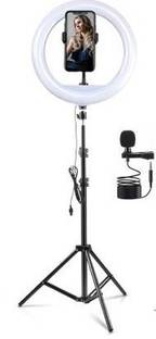 ROYAL SCOT GREY 6.9" feet (210CM) Tripod with 10 inch LED Ring Light and Collar wired Metal Microphone for all your Promotional Videos/ Youtube Shorts/ Insta Reels/ TikTok/ Likee ETC. Tripod