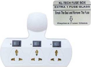 KL-TECH 3+3 Electric Spike With Fuse Holder Protection Power Extension board,Extension Board With Individual Switch, LED Indicators and Cordless Extension 6 Amp (EXTRA 1 fuse glass) Three Pin Plug
