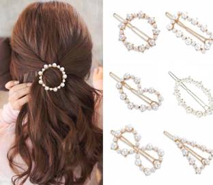 RosaStella 6 Pcs Pearl Hair Clips for Women rhinestone Crystal Letter Hair Pins for Girls Women Golden Crystal Hair Pin Hair Clip Fancy Jewellery Lock Pin Hair Accessories (Random) Hair Pin