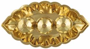 PRAMUKH STORE Brass Haldi Kumkum dabbi with lid and Attached with Thali Brass Kankavati for puja Brass