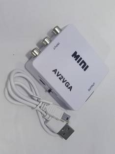TERABYTE AV to VGA Converter, Setup Box connect to VGA LED Monitors, Mini AV RCA to VGA Video with Audio to PC HDTV Converter Box Audio Video to VGA Converter Media Streaming Device
