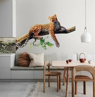 Sudarshan Creatives 102 cm Leopard Sitting on a Branch' Wall Sticker( 63 cm X 102 cm ) Self Adhesive Sticker