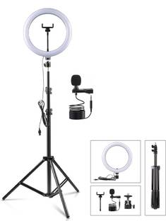 ADZOY 6.9' Strong Metal Tripod, 10" Ring Light of 3 Modes & Metal Collar Microphone Tripod