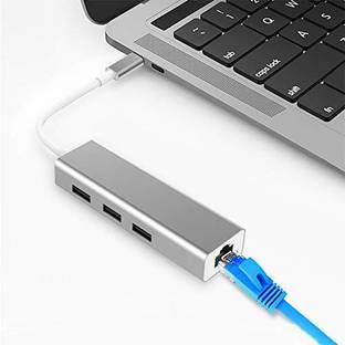 microware USB 3.1 Type C to RJ45 Hub 10/100Mbps Ethernet USB 2.0 Network Card LAN Adapter. Type C to 3 Port USB 2.0 to LAN Adapter Wired Ethernet Lan Adapter compatible with Mac