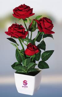 shanol :) Shanol :) Artificial Red Rose plant with pot, Real Looking roses Great for Home & Office Decoration and also for Gifting purpose, Red Rose Artificial flower (12 inch, Pack of 1).....it's timeless beauty...:) Red, Green Rose Artificial Flower  with Pot