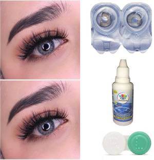 Diamond Eye 1 Pair Dark Grey Colored Contact Lens with lens case and lens solution