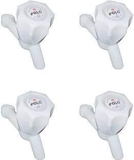 hinik White PVC Plastic Bibcock/Water Tap for Kitchen | Bathroom Wash Basins - (1/2", 15 mm) | Type PVC Plastic Bib Cock Tap Faucet for Hot and Cold Water_Pack of 4 Faucet Set