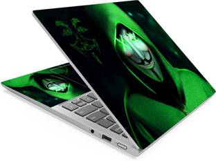 Techfit HD Printed Easy to Install Full Panel Laptop Skin/Sticker/Stretchable Vinyl/Cover for all Size Laptops upto 15.6 inch No Residue, Bubble Free - Hacker Anonymous Green Self Adhesive Vinyl Laptop Decal 15.6