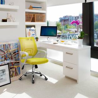Finch Fox Low Back Royal Ergonomic Desk Mesh Chair in Yellow Color Fabric Office Executive Chair
