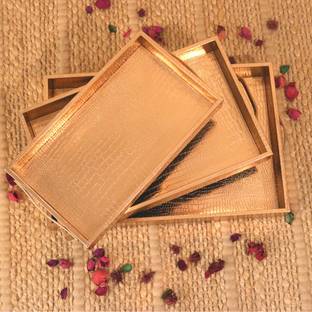 casagold Rose Gold Leather Tray - Set of 3 Tray