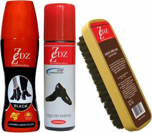 Zedz Combo of Leather Liquid Polish (Black and Natural) and Shoe Brush Leather, Synthetic Leather, Patent Leather Shoe Liquid Polish