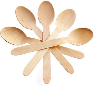 DNY Disposable Wooden Cutlery Spoons, 140MM Inch Length - Pack of 100 Spoons Disposable Wooden Ice-cream Spoon Set