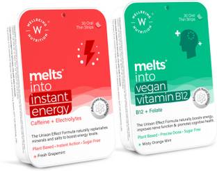 Wellbeing Nutrition Melts Vegan Vitamin B12,Folate (5-MTHF) with Melts Instant Energy-Oral Thin Strips