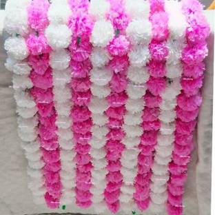 Mahima 10 strings of artificial flower garland pink and white for decoration of door and windows Pink, White Marigold Artificial Flower