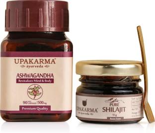 UPAKARMA AYURVEDA Combo Pack of 90 Ashwagandha Capsules & 15g Shilajit Resin Pack