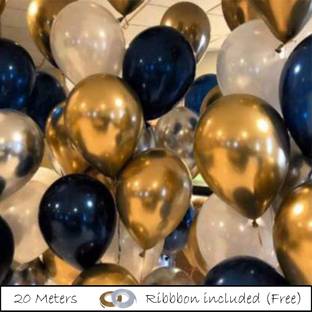 Party Hub Solid Solid HD METALLIC BALLOON BLACK GOLD SILVER 100 Balloon (Black Gold Silver Pack of 100) Balloon