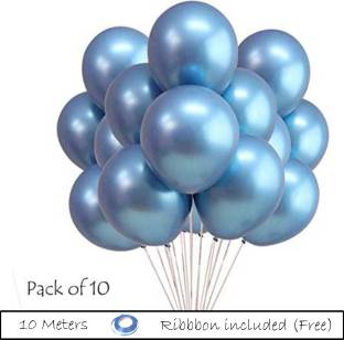 Party Hub Solid Chrome Colour Balloons for Party Decorations Pack of 10 - Blue Chrome Balloon